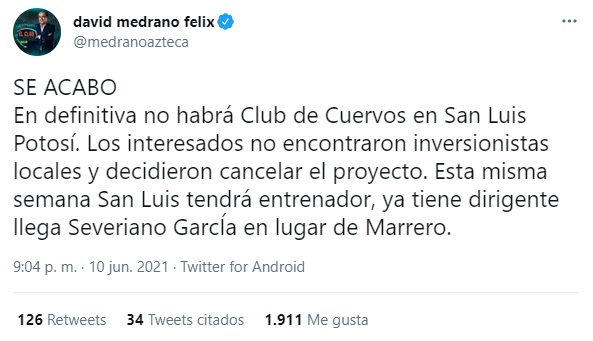 No habrá Club de Cuervos”: David Medrano descartó posibilidades para el  Atlético de San Luis - Infobae