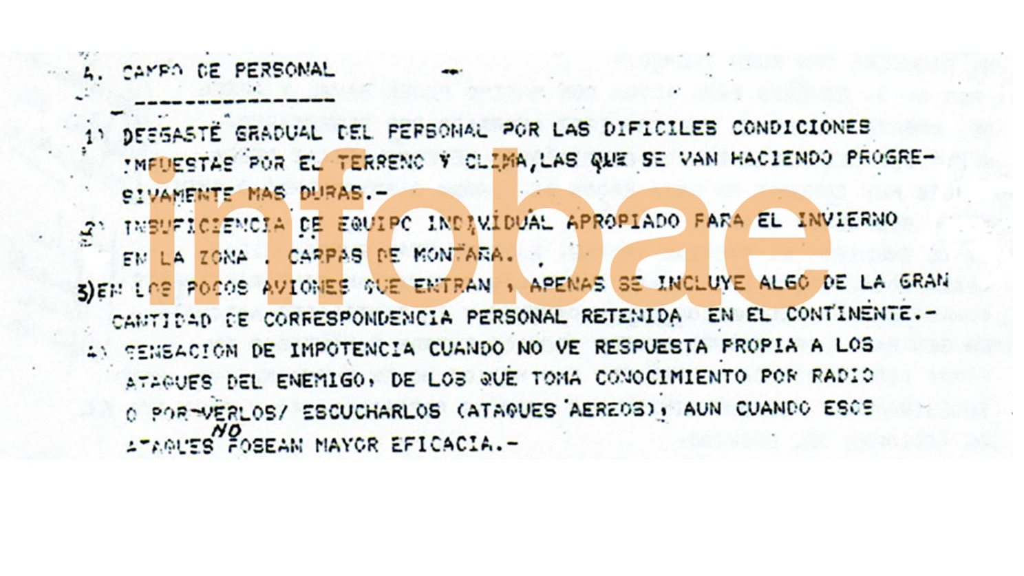 Informe del general Menéndez a los generales Galtieri y Vaquero