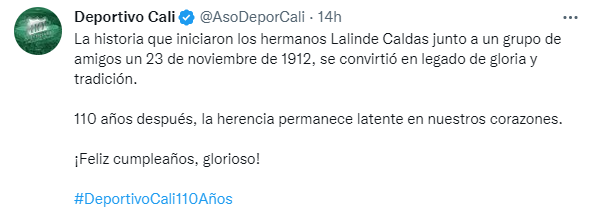 Deportivo Cali celebra sus 110 años.