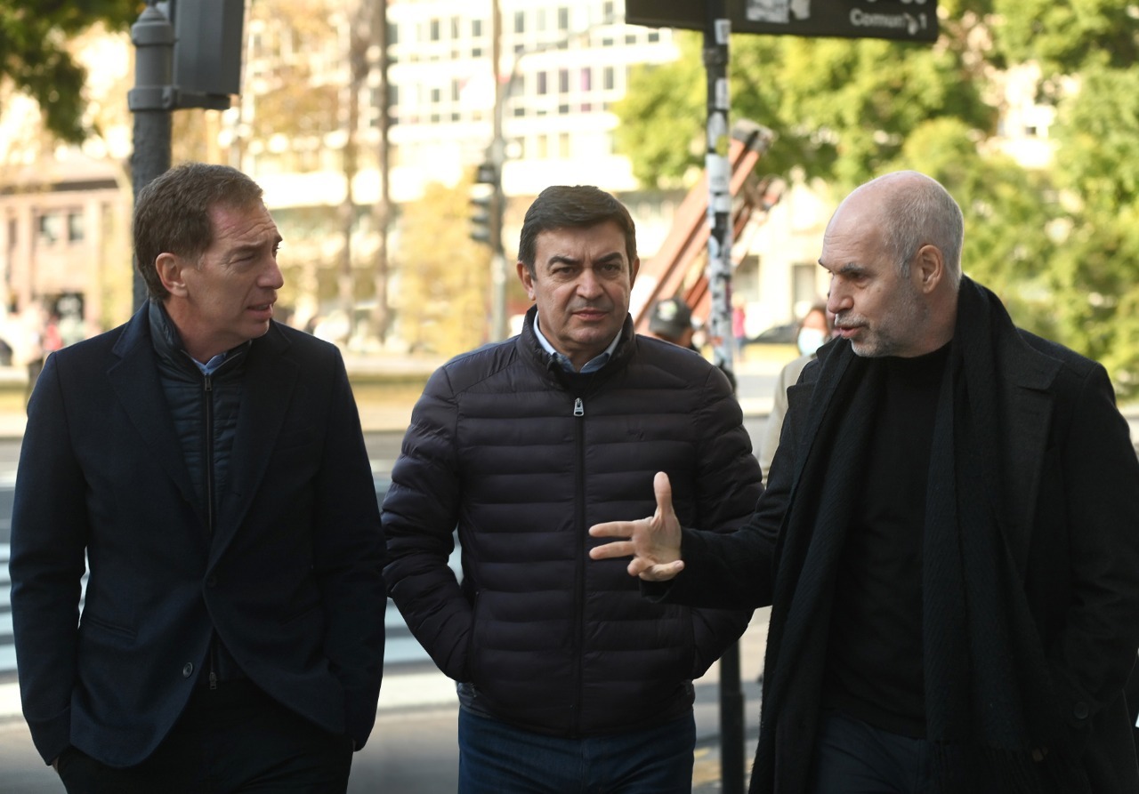 Omar de Marchi, junto a Rodríguez Larreta y Diego Santilli