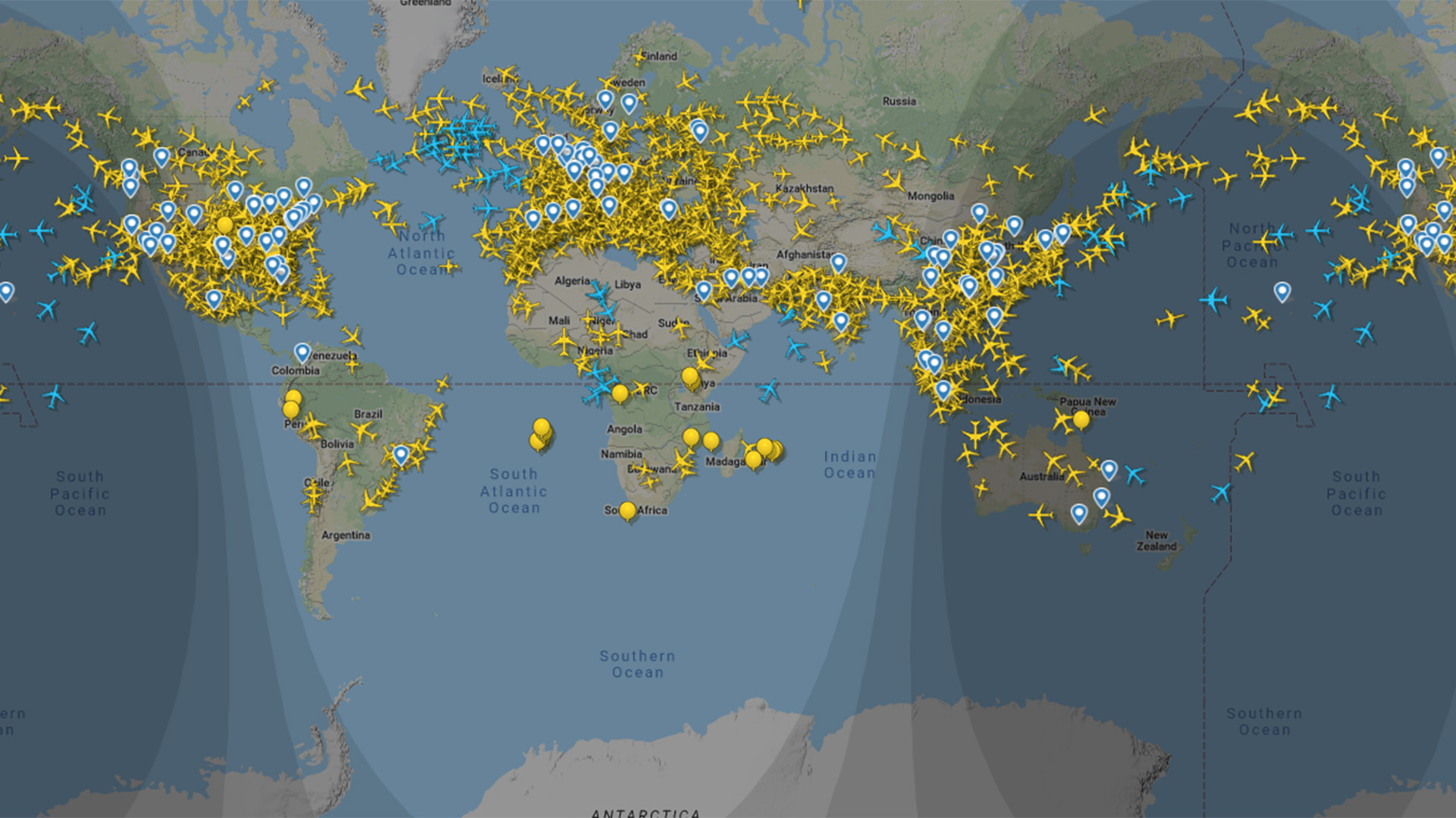 Mapa de vuelos sobre la Argentina 