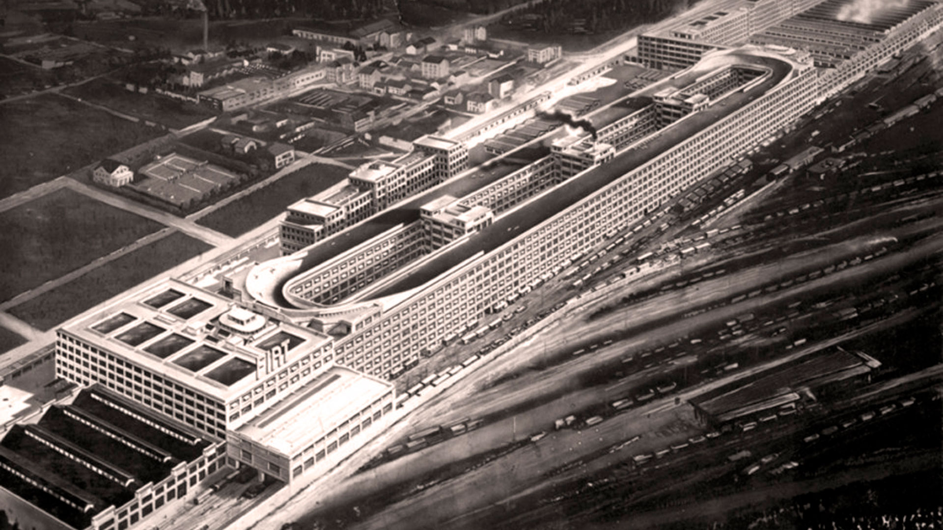 La pista de pruebas de Fiat en Torino era una extensión de 2,1 km en el techo de la fábrica. Allí hizo sus primeros ensayos el Fiat Turbina