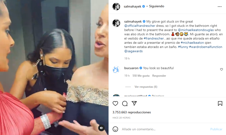 Una persona del staff grabó la reacción de las actrices y cómo una de sus compañeras logró ayudarlas (Captura: @salmahayek/Instagram)
