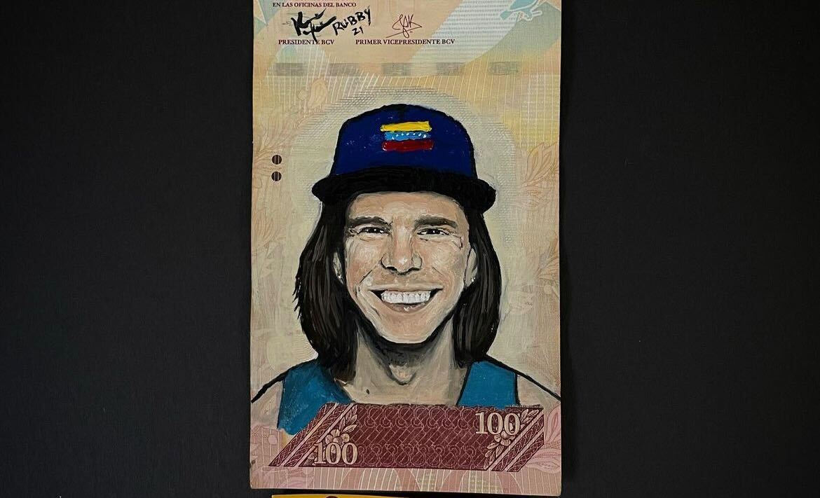 Billete tributo al medallista olímpico venezolano de BMX, Daniel Dhers. (Foto del Instagram de La Chama que pinta billetes) 