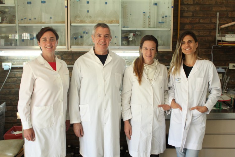 Los investigadores de la provincia de Mendoza, Constanza López Fontana, Rubén Carón, Paula Ginevro y  Flavia Santiano, estudian los efectos de la yerba mate para prevenir el cáncer de próstata/UNCUYO