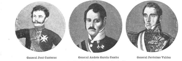 Algunos de los jefes españoles del histórico combate. (Ilustración revista Caras y Caretas).