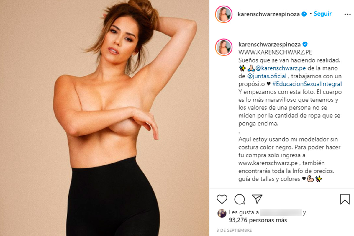 Karen Schwarz hizo topless para promocionar prenda de su marca de ropa. (Foto: Instagram)