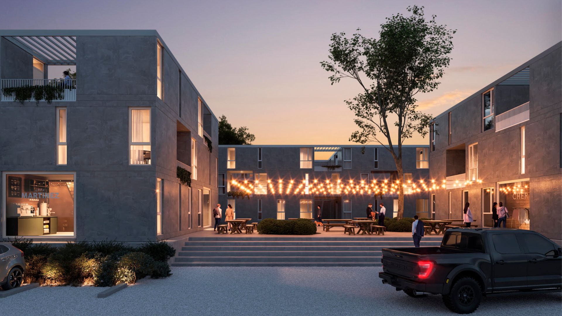 En su primera etapa, Añelo Nuevo contará con seis edificios de viviendas y un paseo comercial de más de 1.500 metros cuadrados (Crédito: Prensa Soldati)