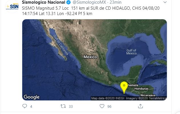 Sismo De Magnitud 5 7 Sacudió A Chiapas Infobae