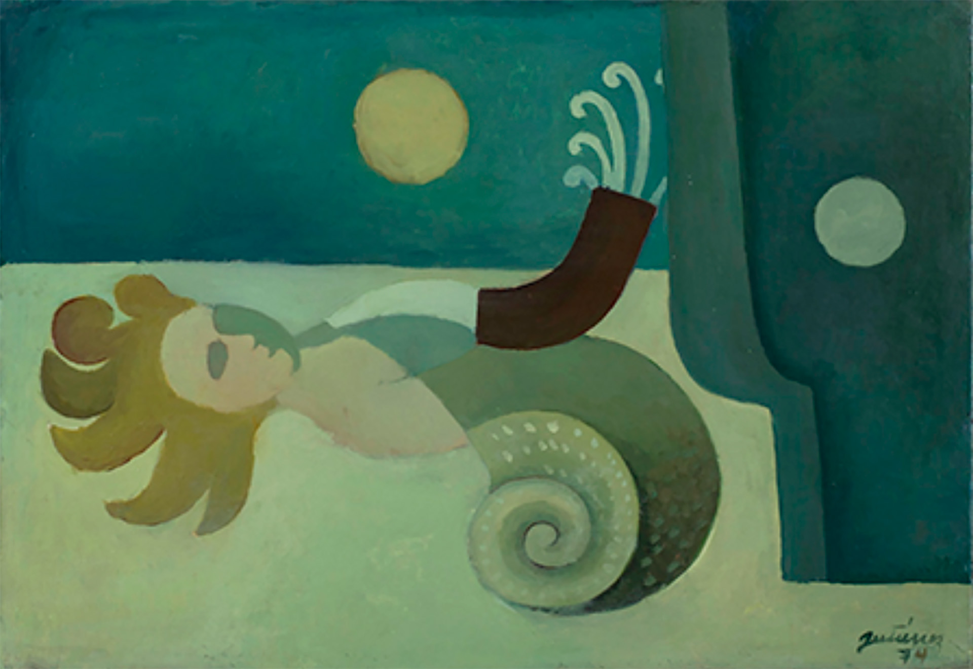 "Silencio en el fondo del mar", 1975, Emilia Gutiérrez. Óleo sobre tela, 50 x 70 cm, Colección Familia Levinas (Foto: Nacho Iasparra)