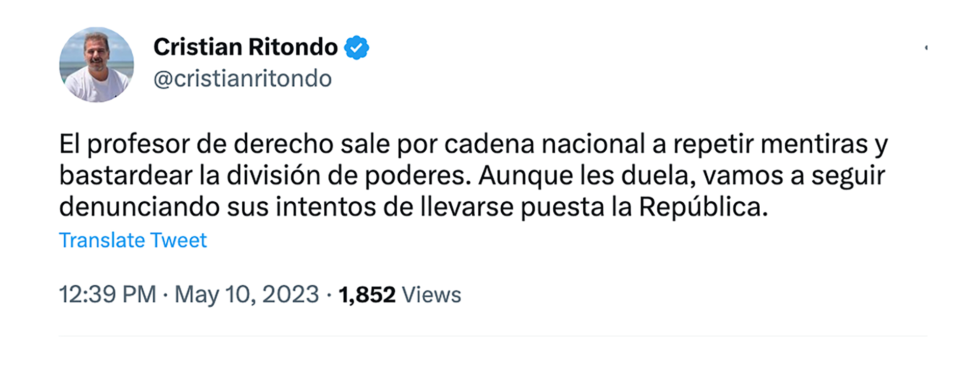 Cristian Ritondo y una chicana a Alberto Fernández