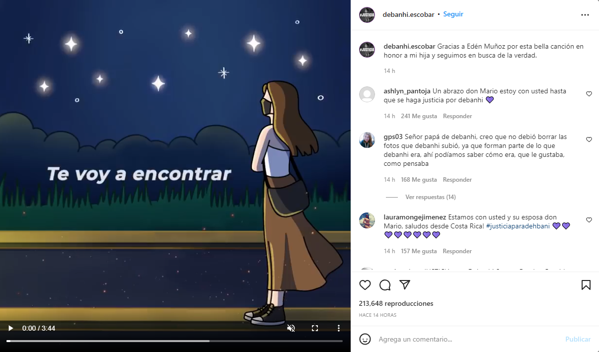 Padre de Debanhi Escobar agradeció a Eden Muñoz por la canción Foto: Instagram/@debanhi.escobar