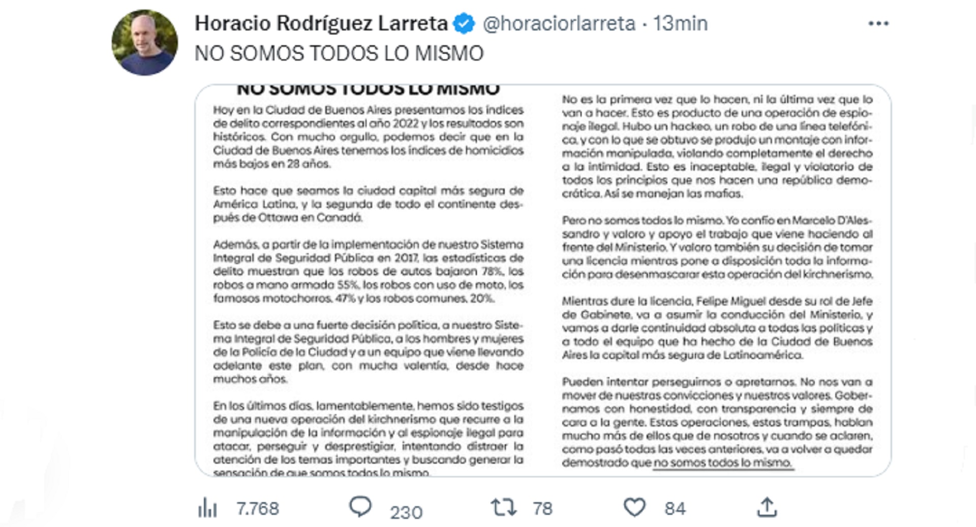 El mensaje de Rodríguez Larreta tras el pedido de licencia de D'Alessandro
