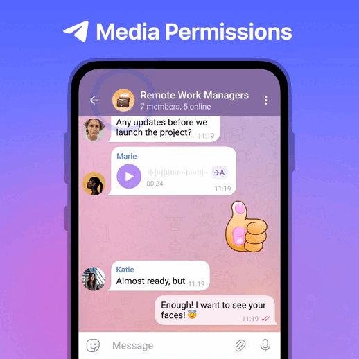 Función de permisos multimedia para las conversaciones en Telegram. (Telegram)
