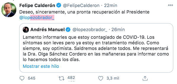 Felipe Calderón deseó pronta recuperación por COVID-19 a AMLO (Foto: Twitter/@FelipeCalderon)