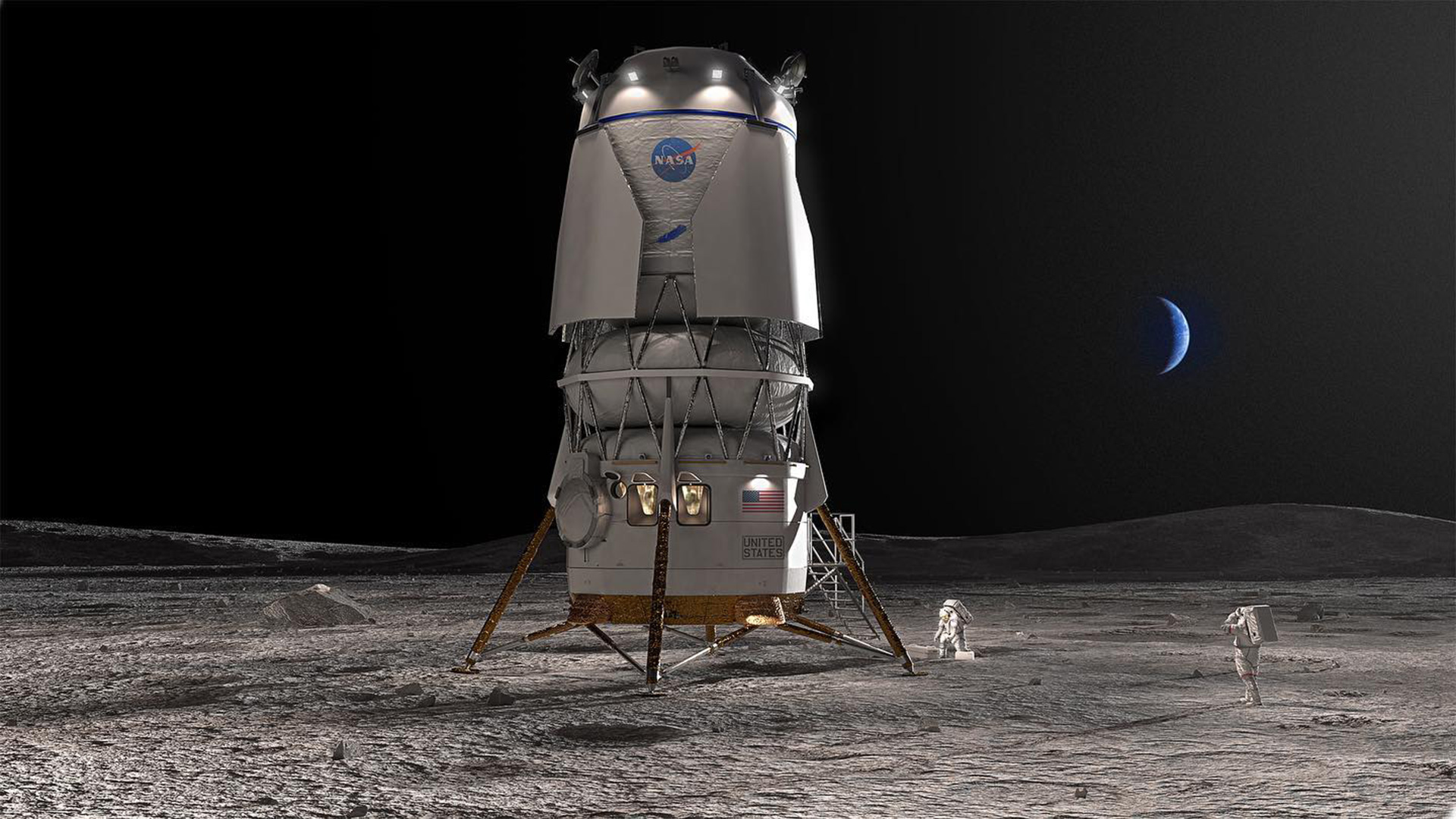 Imagen de recreación del módulo de aterrizaje de Blue Origin para la NASA