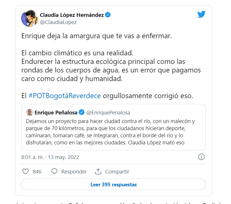 El caliente enfrentamiento entre Peñalosa y Claudia López por el rio Bogotá