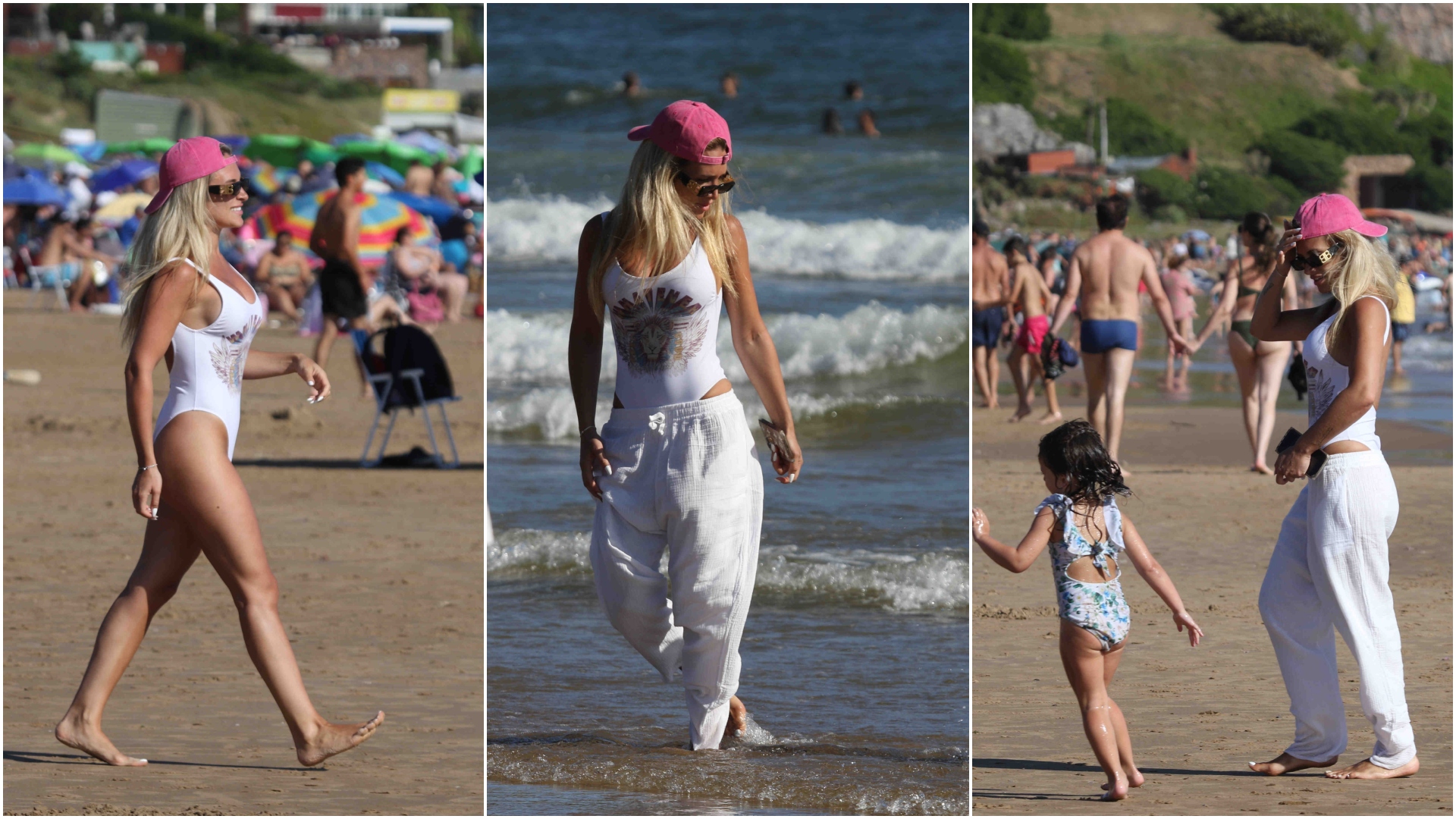 Camila Homs disfrutó de un día de playa junto a sus hijos en Punta del Este, lejos de la pelea con Rodrigo De Paul