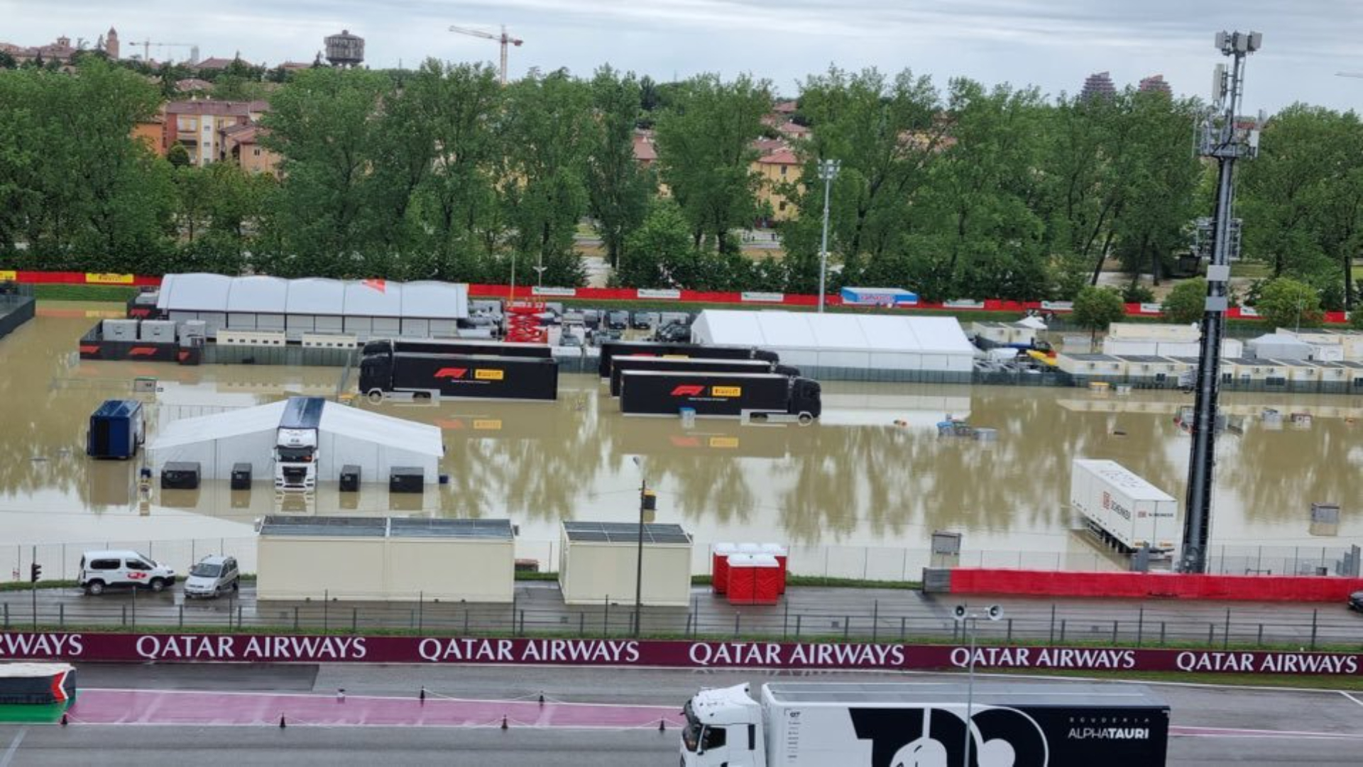 Estado del circuito de Imola debido a las inundaciones (Twitter)