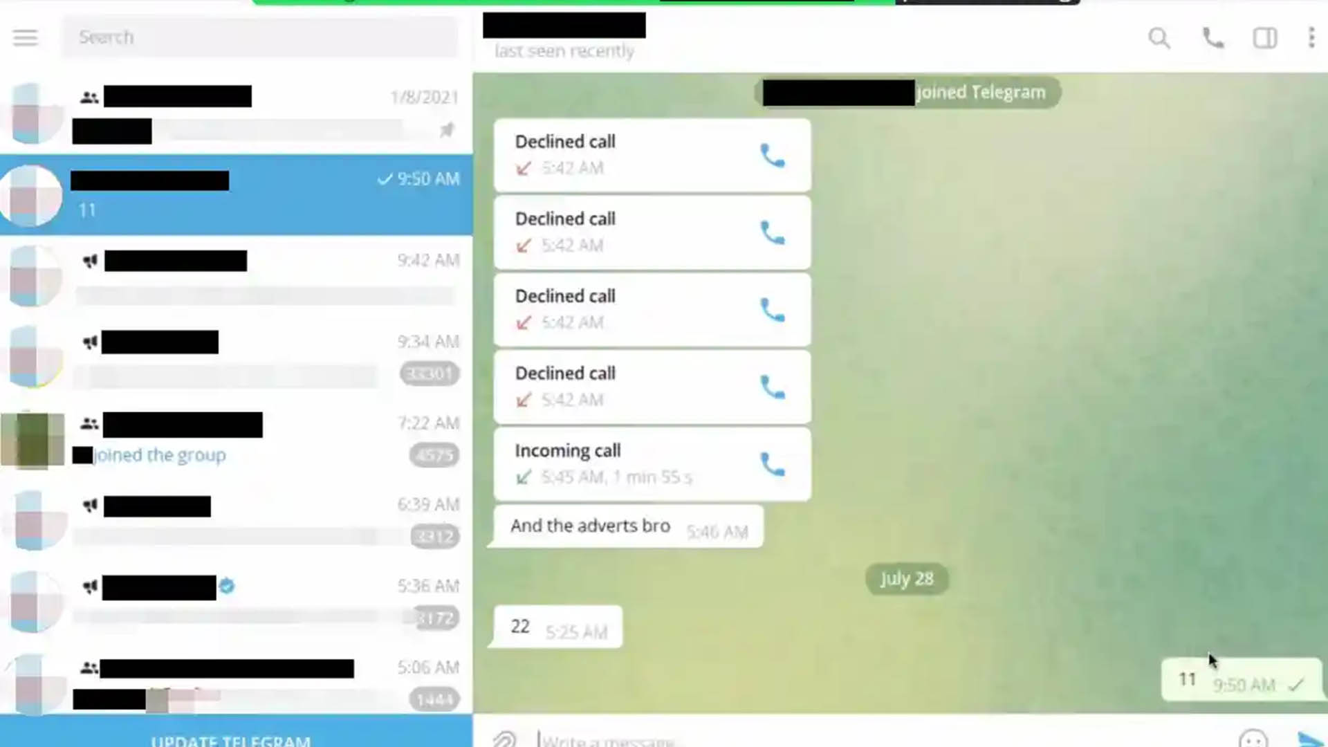 Una de las cuentas de Telegram hackeadas por el "Team Jorge"