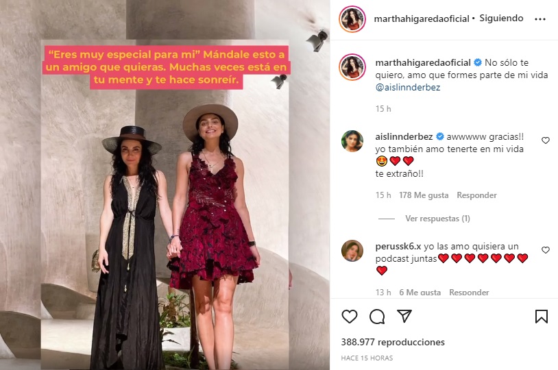 Las actrices comenzaron su amistad gracias a los proyectos en los que participaron juntas. (Captura: @marthahigaredaoficial/Instagram)