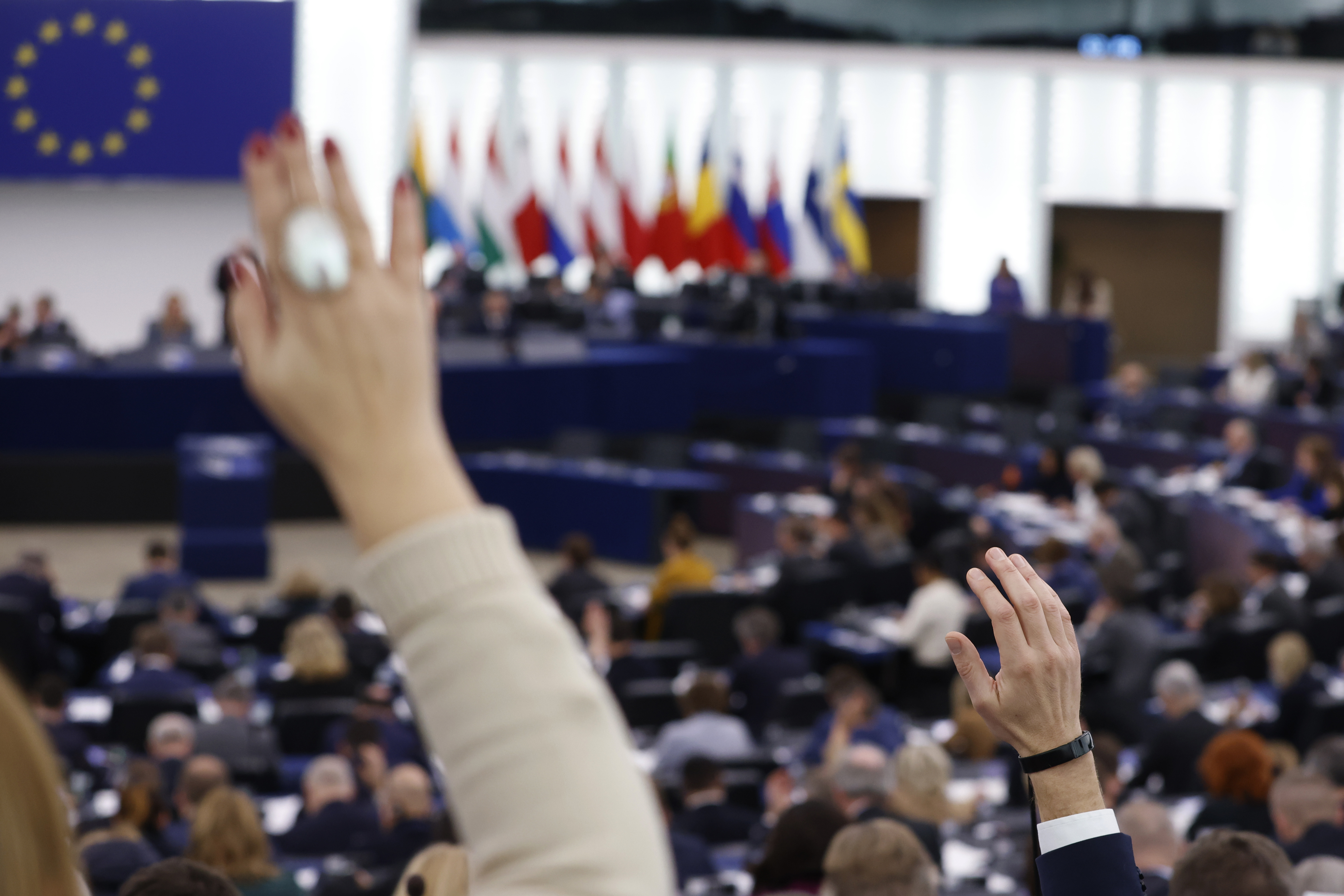 European Parliament session on Wednesday, January 18, 2023 in Strasbourg, France.  (AP Photo/Jean-Francois Badias)