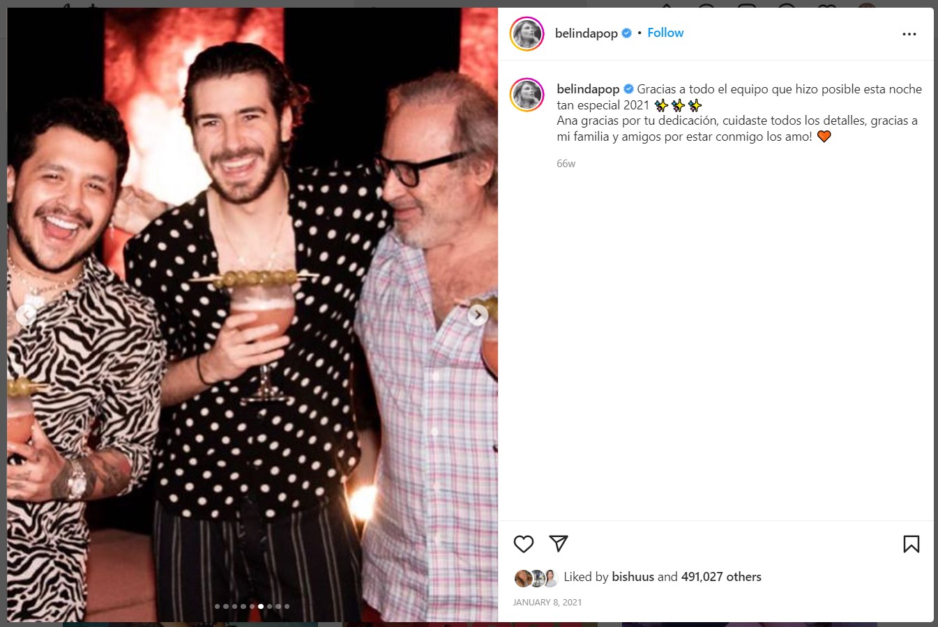 Christian Nodal aparece en una imagen "oculta" en el feed de Belinda (Foto: Instagram)