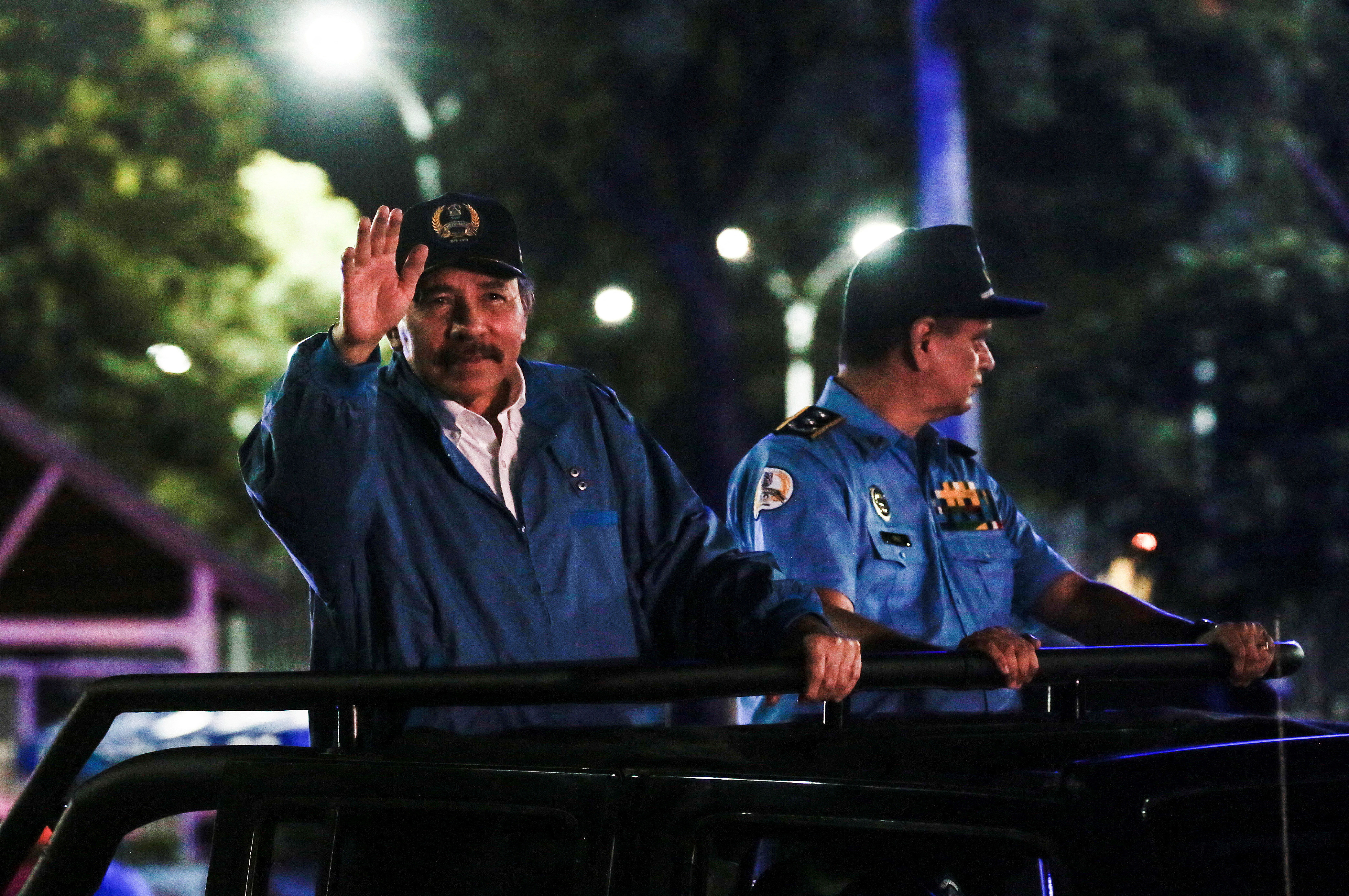 Daniel Ortega desfila en el acto por el aniversario de la Policía Nacional en 2019 (REUTERS/Oswaldo Rivas/File Photo)