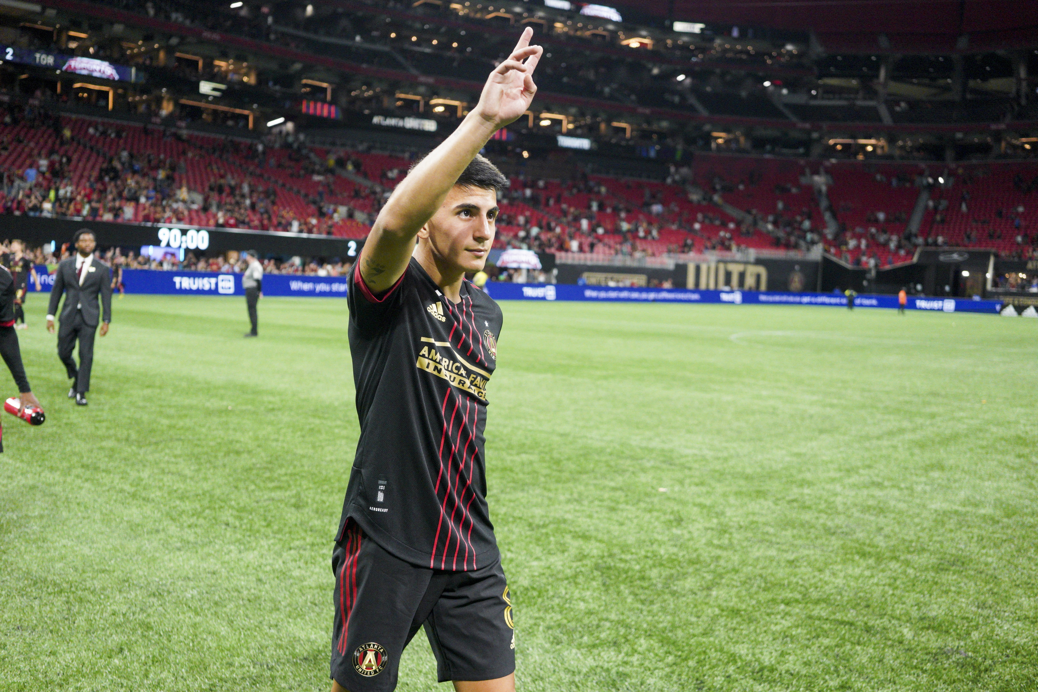 Thiago Almada, la joya de Vélez que triunfa en la MLS con la camiseta de Atlanta United y además se dio el gusto de ser campeón del mundo en Qatar (Brett Davis-USA TODAY Sports)