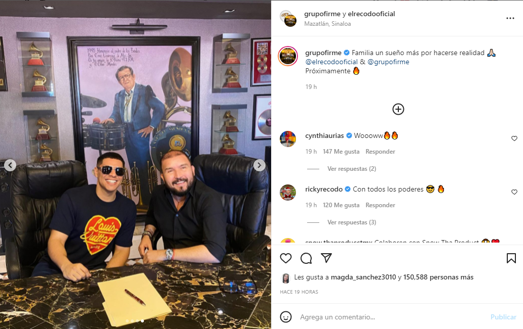 Eduin Caz and Poncho Lizarraga announce collaboration between Grupo Firme and Banda El Recodo Photo: Instagram/ @grupofirme/@elrecodooficial