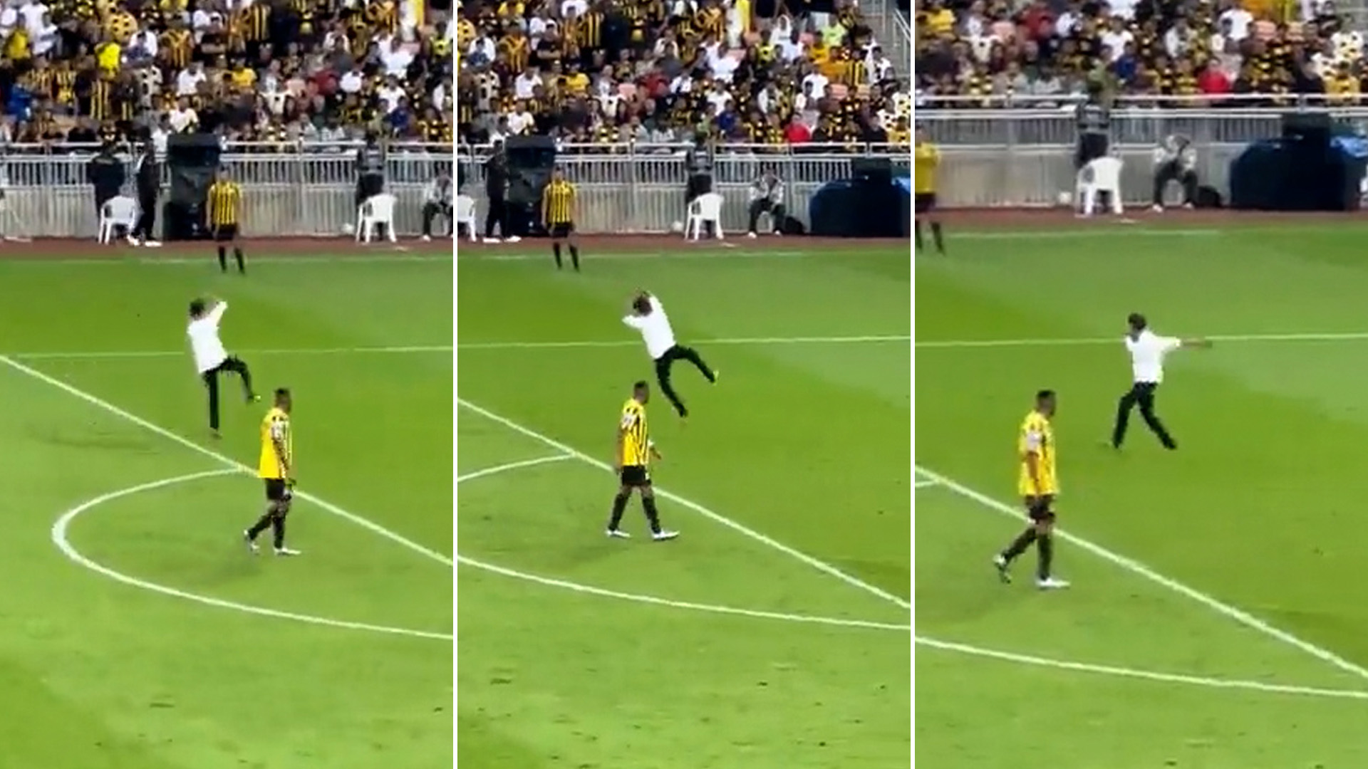 Un simpatizante árabe salto al campo de juego en pleno partido para recrear el festejo de gol de Cristiano Ronaldo