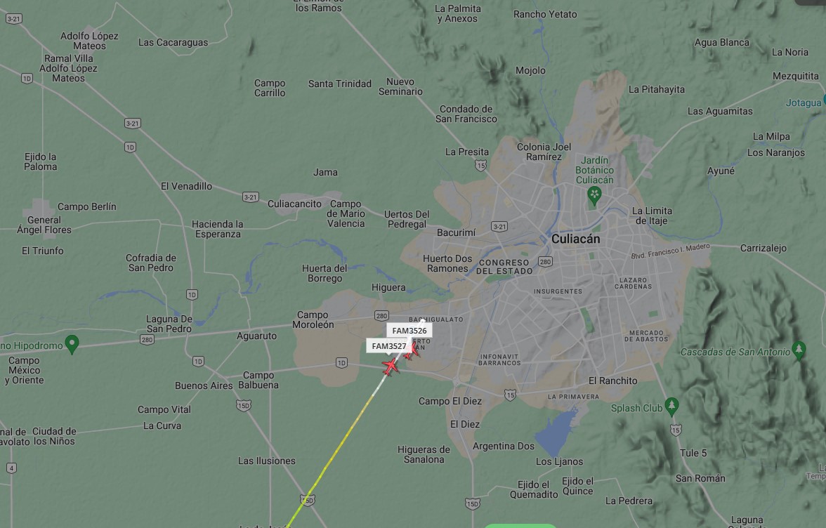 Two planes from the Mexican Air Force (FAM) took off from the Felipe Ángeles Airport heading to the Culiacán airport.  (Flightradar24)