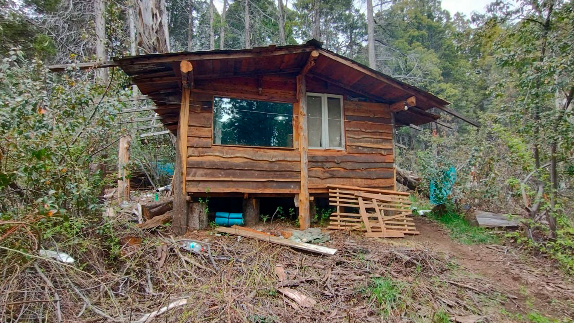 Vivienda construida por mapuches en los predios usurpados en Villa Mascardi