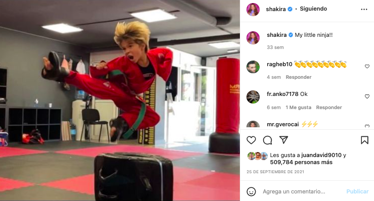 Shakira compartió la imagen de uno de sus hijos practicando Taekwondo. Tomada de Instagram @shakira