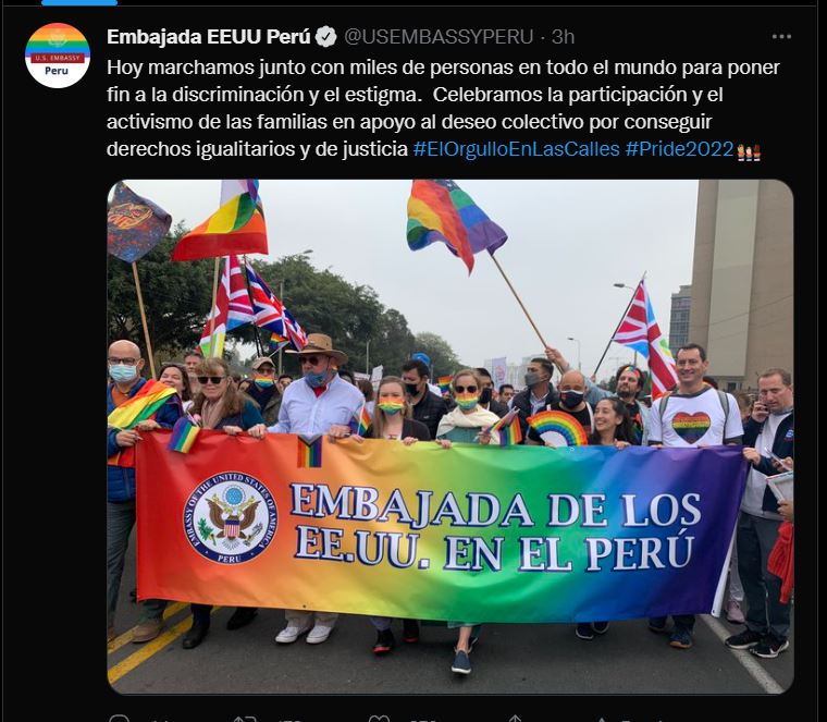 Twitter de la Embajada de Estados Unidos en Perú.