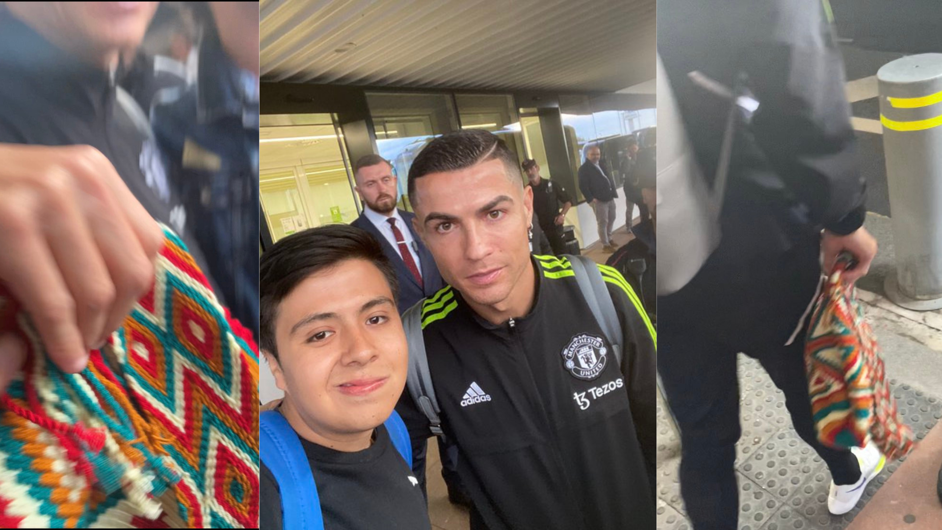A faithful Colombian follower of Cristiano Ronaldo fulfilled his dream of meeting him and gave him a Wayuu backpack as a gift.  Image: @sebasdjaimes