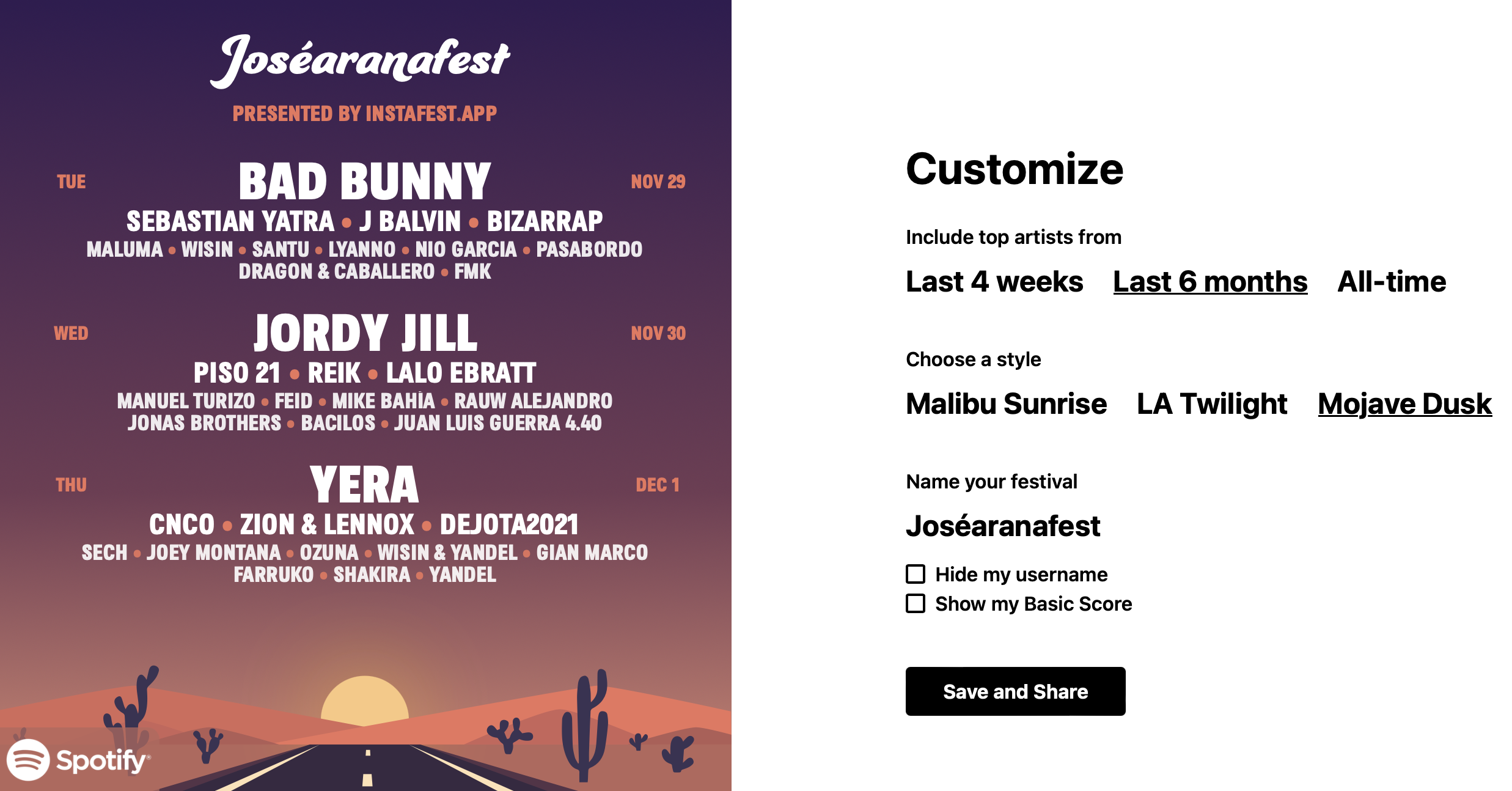 Esta web permite a cualquier persona crear un festival con las canciones más escuchadas de Spotify