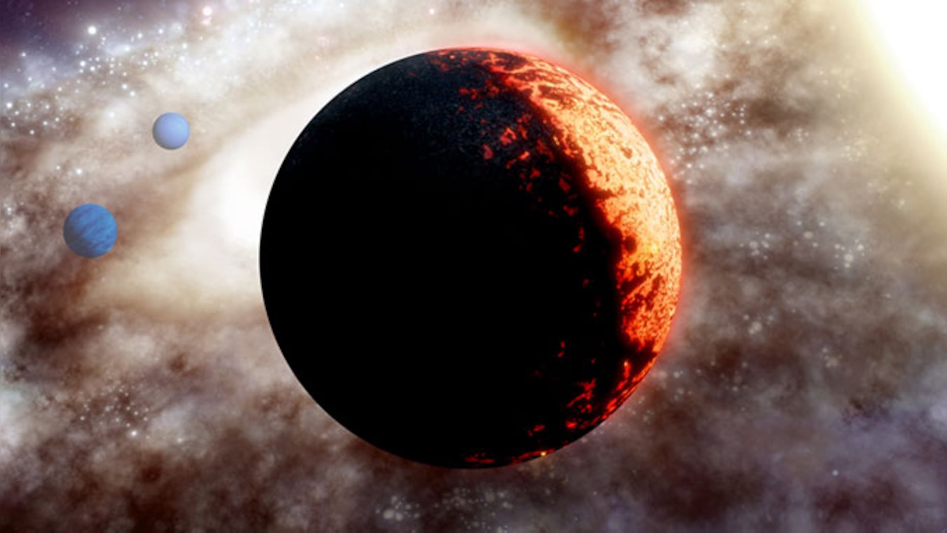 Interpretación artística de TOI-561, uno de los sistemas planetarios más antiguos y pobres en metales descubierto hasta ahora en la Vía Láctea (Crédito: Observatorio WM Keck/ Adam Makarenko)