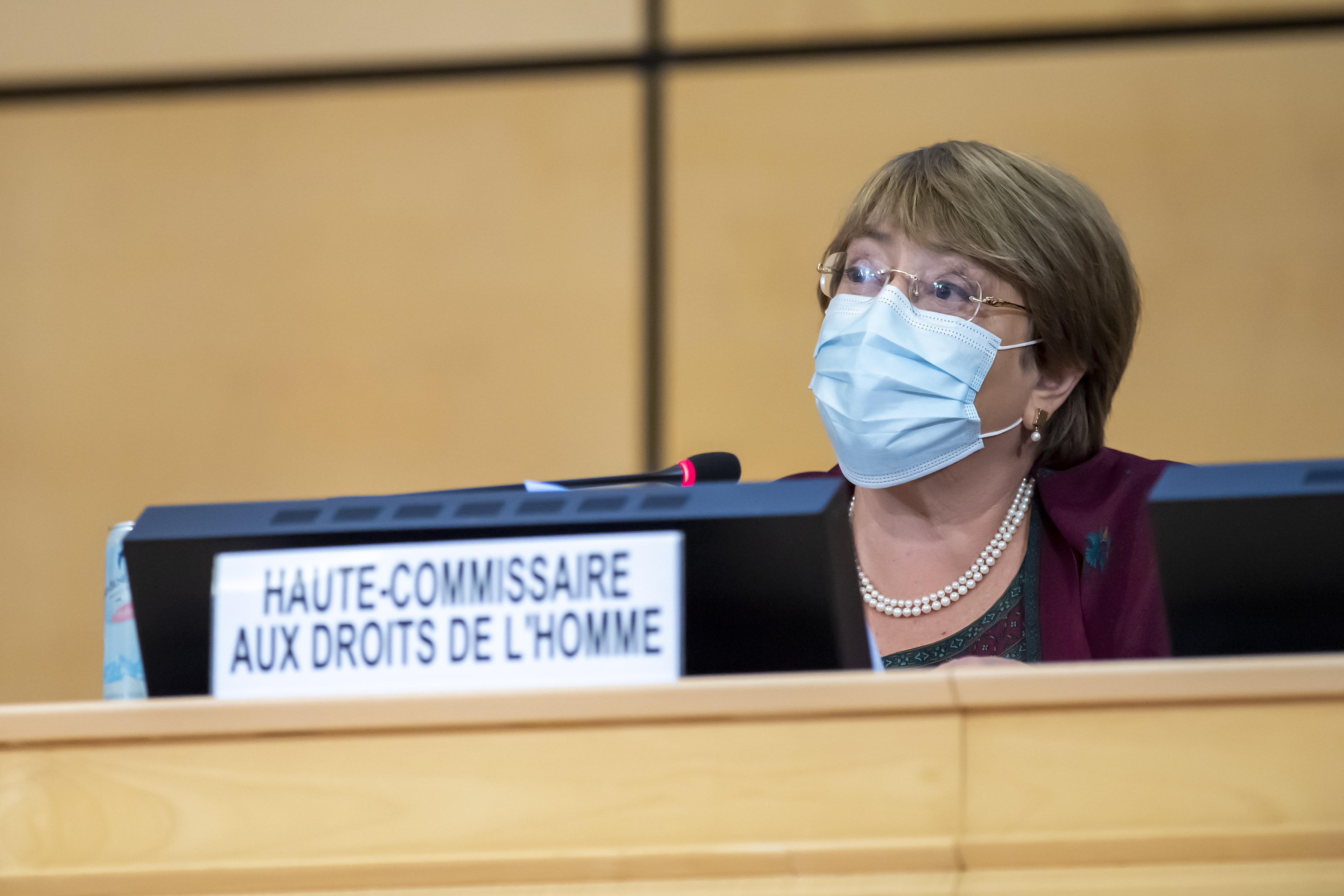 Michelle Bachelet en Ginebra, Suiza, este 14 de septiembre de 2020 (EFE/EPA/MARTIAL TREZZINI)