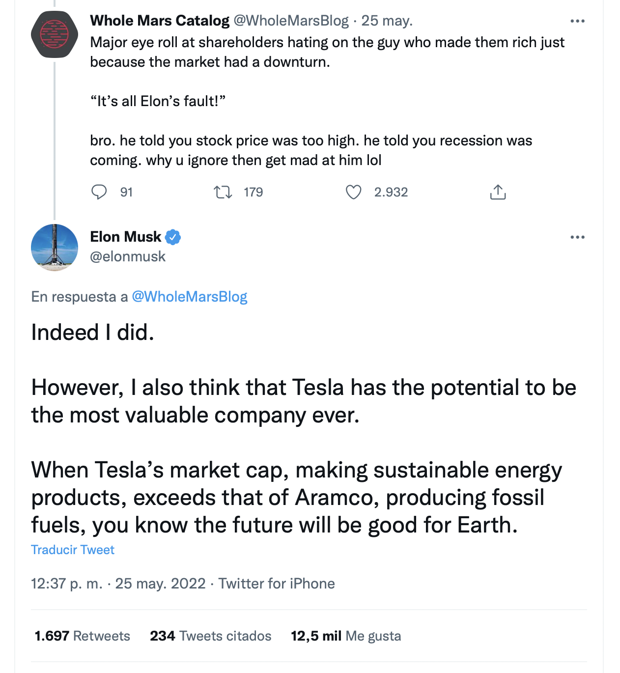 Elon Musk sobre Tesla y su máximo rival. (foto: Twitter)