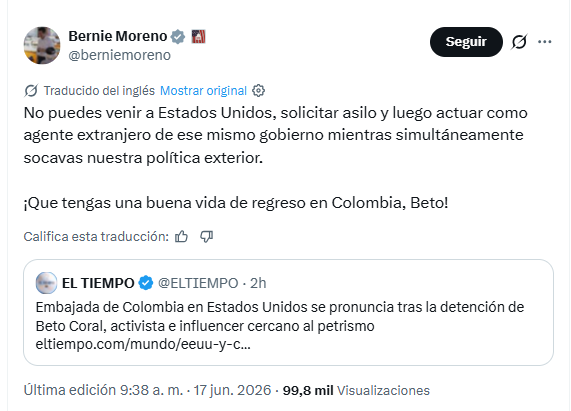 Gustavo Petro respondió a la 'celebración' de Bernie Moreno por detención  del activista Beto Coral en Estados Unidos: “Puedo tomar decisiones” -  Infobae