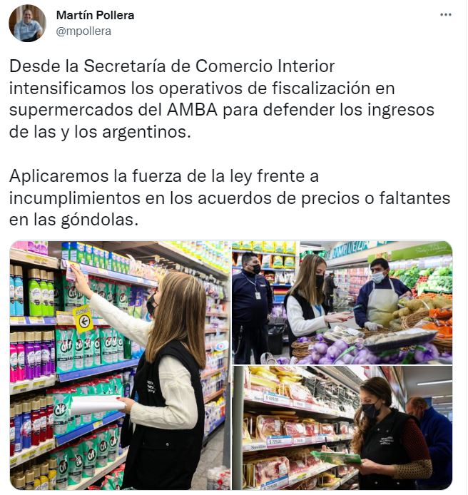 El tuiter de Martín Pollera que confirmó la aplicación de controles de precios.