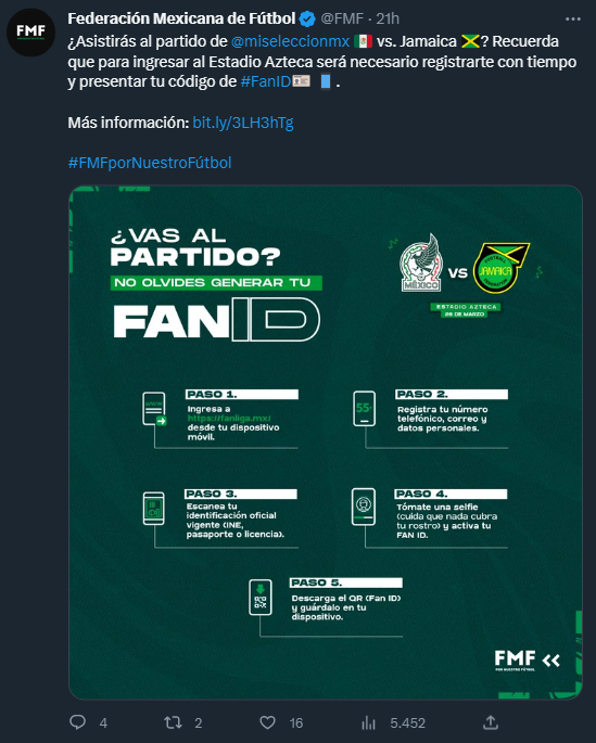 FMF hizo oficial el uso del Fan ID en debut de Diego Cocca (FMF/Twitter)