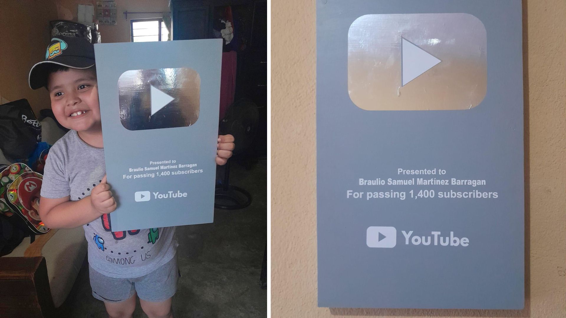 Le hizo una placa a su hijo porque llegó a 1.400 suscriptores en YouTube y en pocas horas se sumaron más de 100 mil