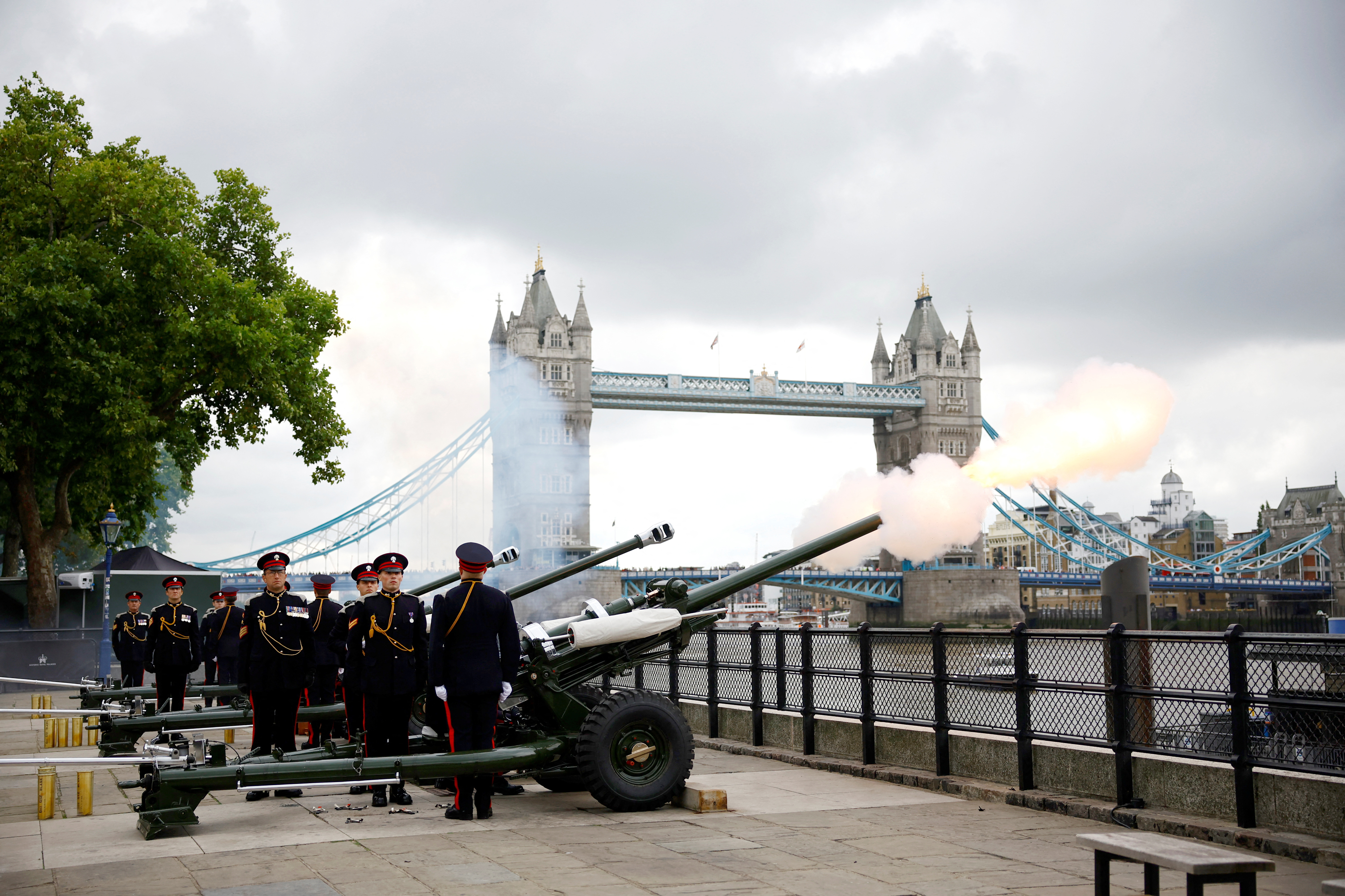 A gun salute is fired for Britain's King Charles at the Tower of London, following the death of Queen Elizabeth, in London, Britain, September 10, 2022. REUTERS/Sarah Meyssonnier