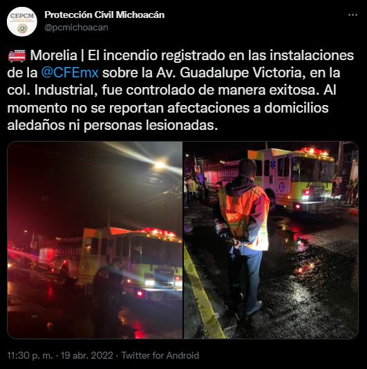 El incendio fue sofocado alrededor de las 23:15 horas (Foto: Twitter)