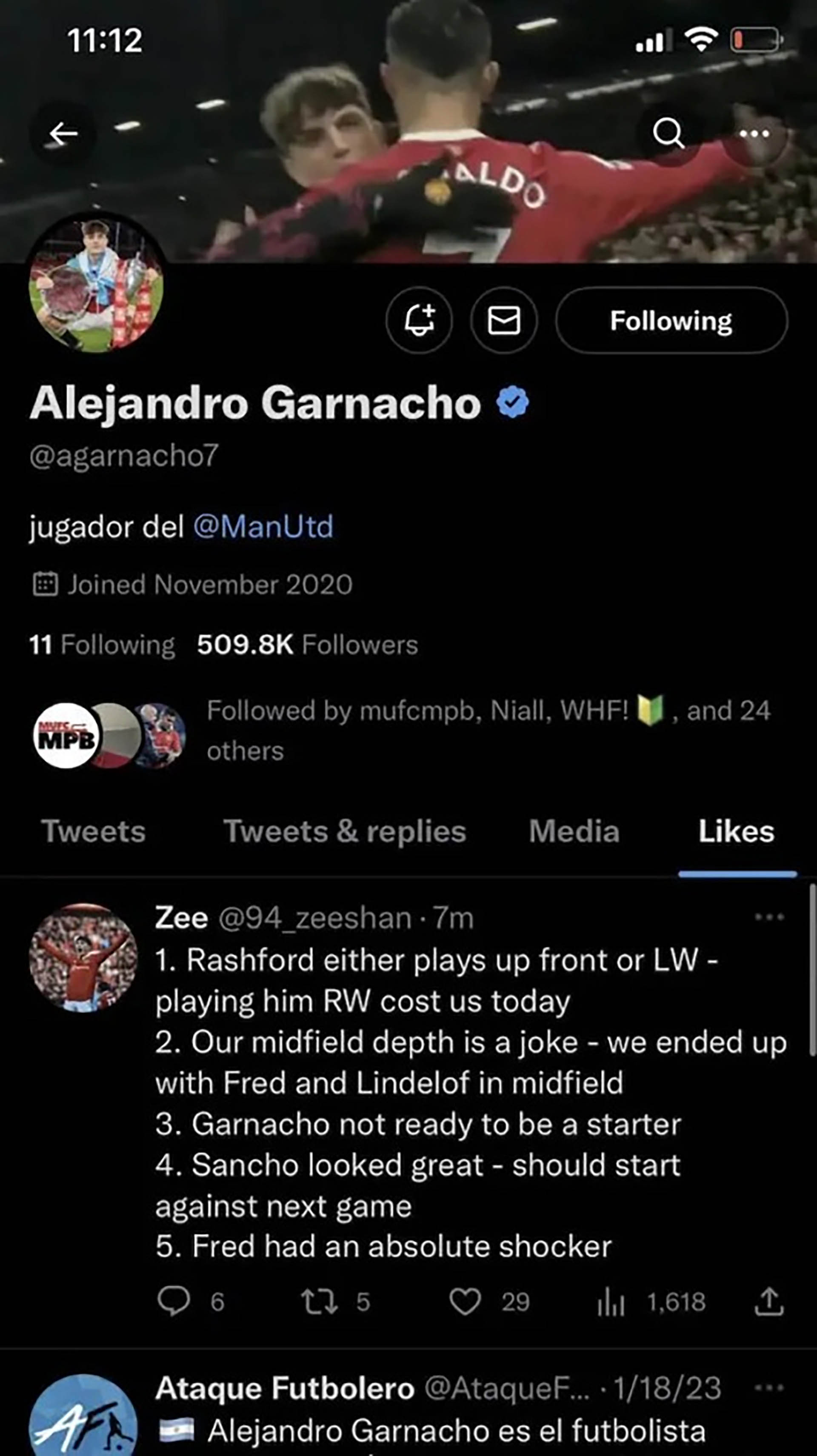 The striking publication of Garnacho after being a starter at Manchester United
