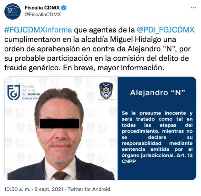 Alejandro del Valle fue detenido por su participación en el fraude. Foto: Twitter