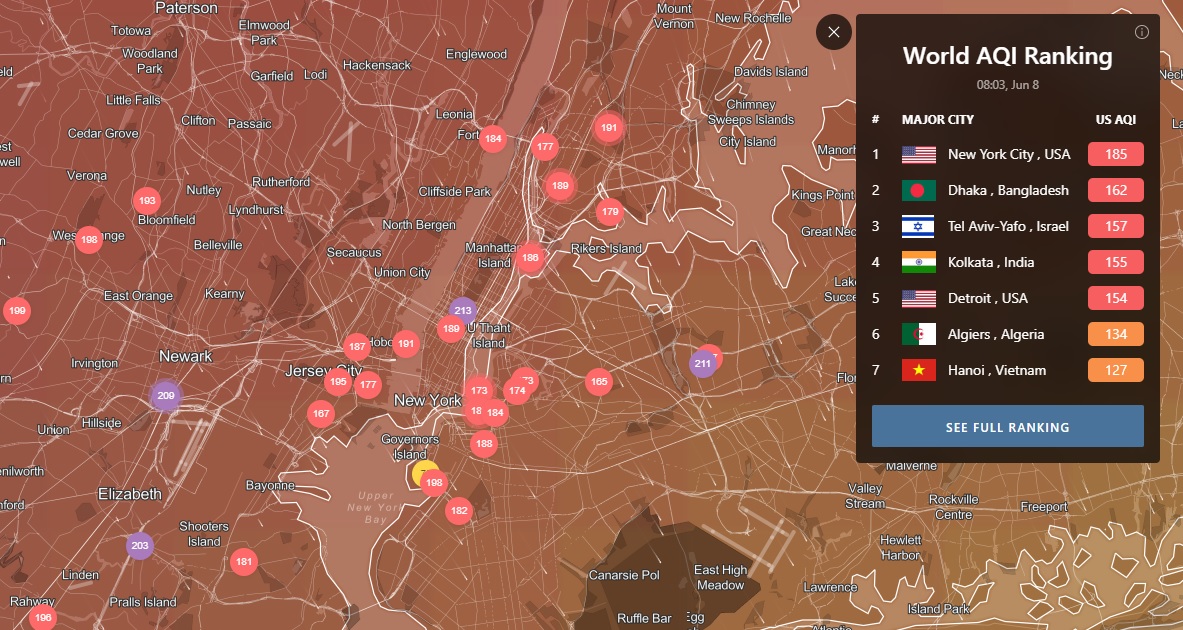El mapa de IQAir pone a Nueva York como la ciudad con peor calidad de aire