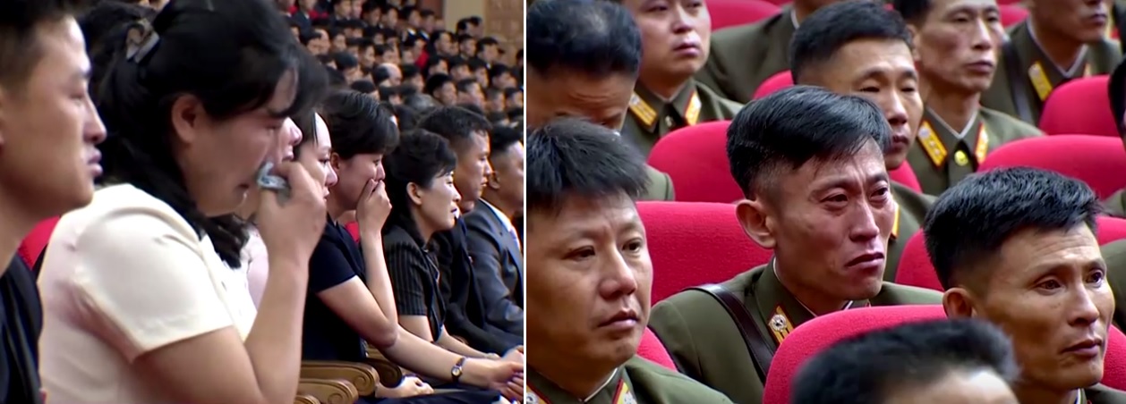 Norcoreanos lloran durante el discurso de la hermana de Kim Jong-un (KCNA)